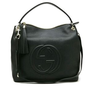 GUCCI Black Tassel Leather Hobo Shoulder Bag 536194